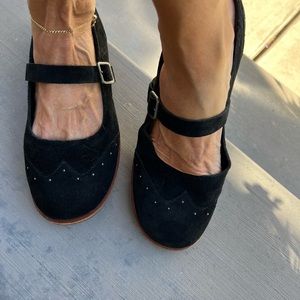 Black Suede Kork-Ease Mary Janes With Stacked Heels and tiny studs Size 8 Medium